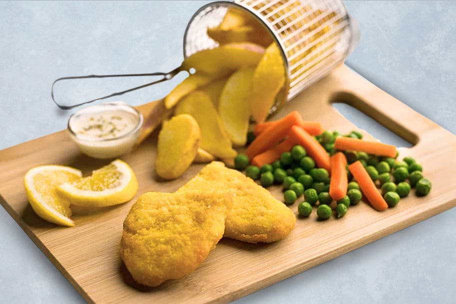 Crumbed Fish Fillets with Wedges, Veg and Sauce - Large