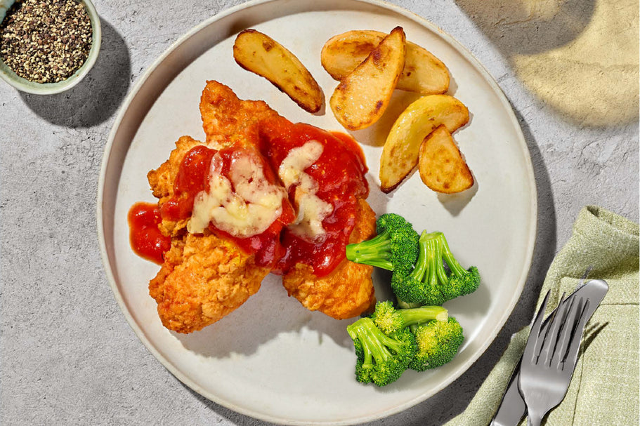 Chicken Schnitzel Topped with Cheese and Tomato Sauce - Large