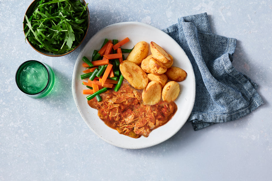 Spanish Chicken with Potato Wedges & Veg