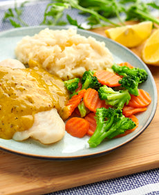 White Fish with Mustard Sauce, Potatoes & Vegetables - Large